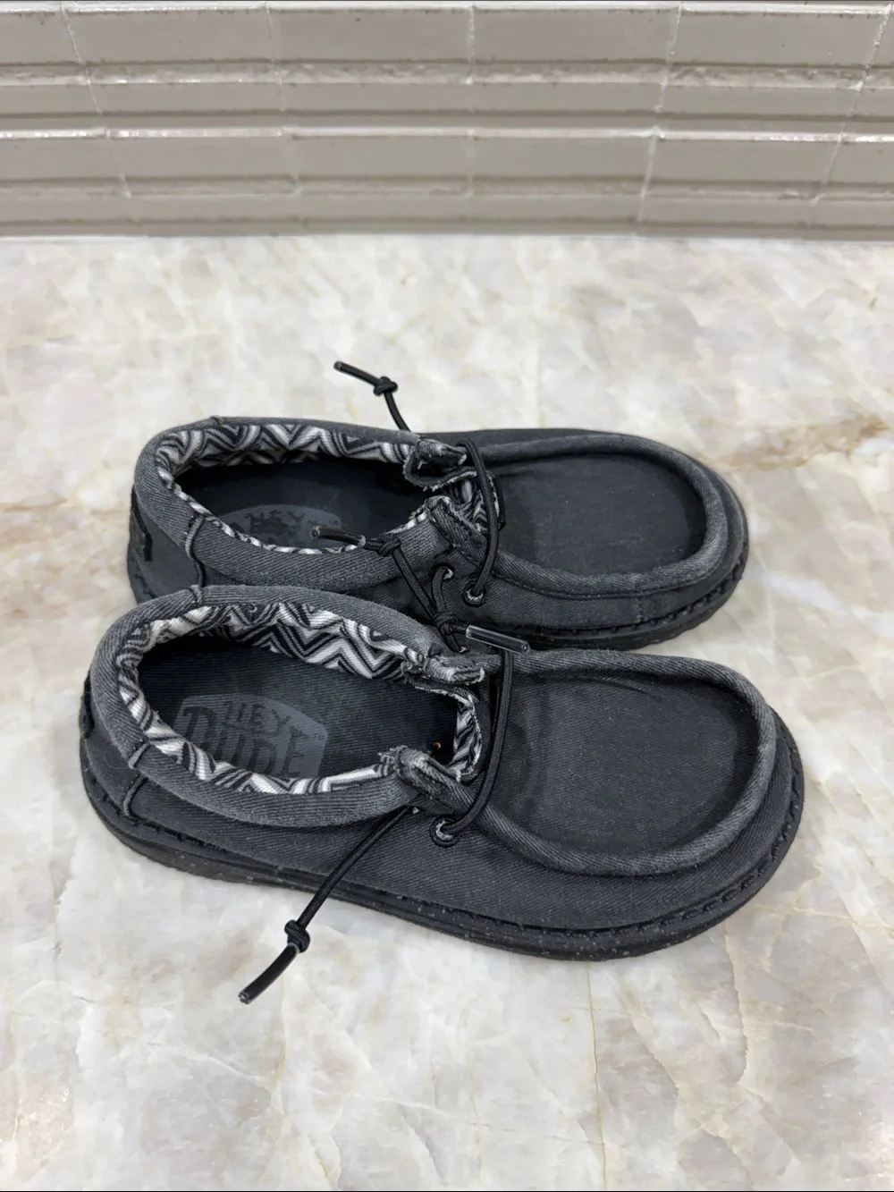 Hey Dude Kids Black Canvas Slip-On Moccasin Shoes